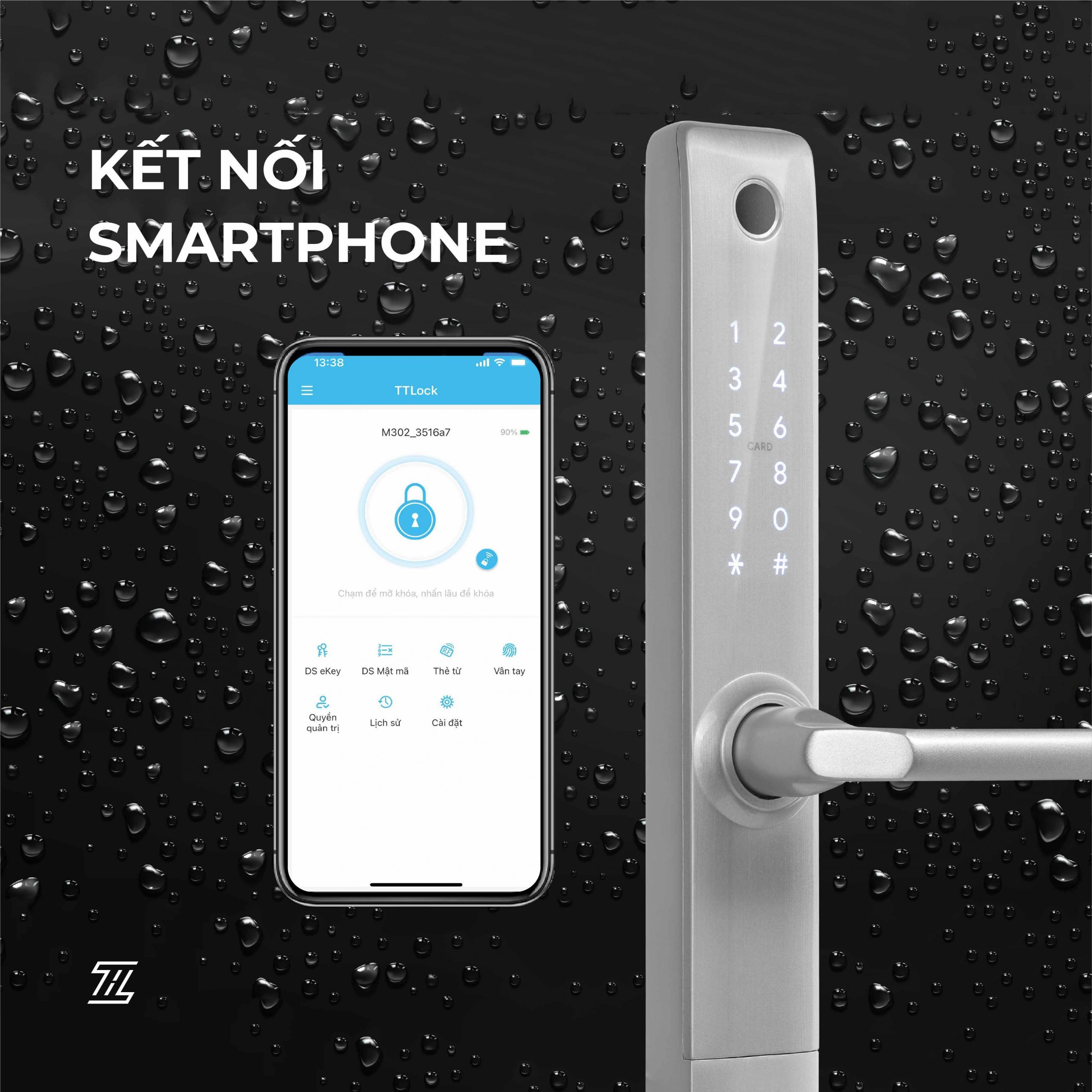 TICKLOCK I720 kết nối với smartphone để quản lý ra vào, mở/đóng ngay trên điện thoại.