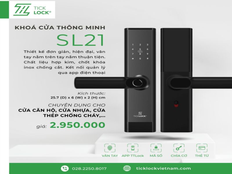 Khóa cửa vân tay cho chung cư TICKLOCK Việt Nam SL21