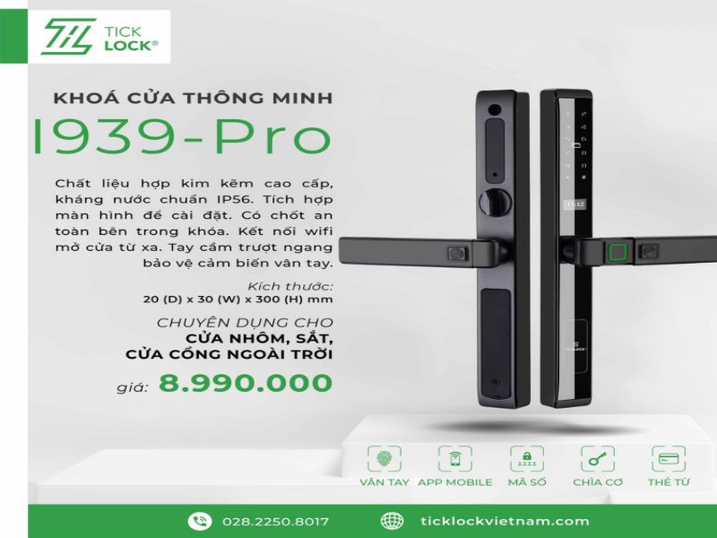Khóa điện tử chung cư TICKLOCK I939 Black