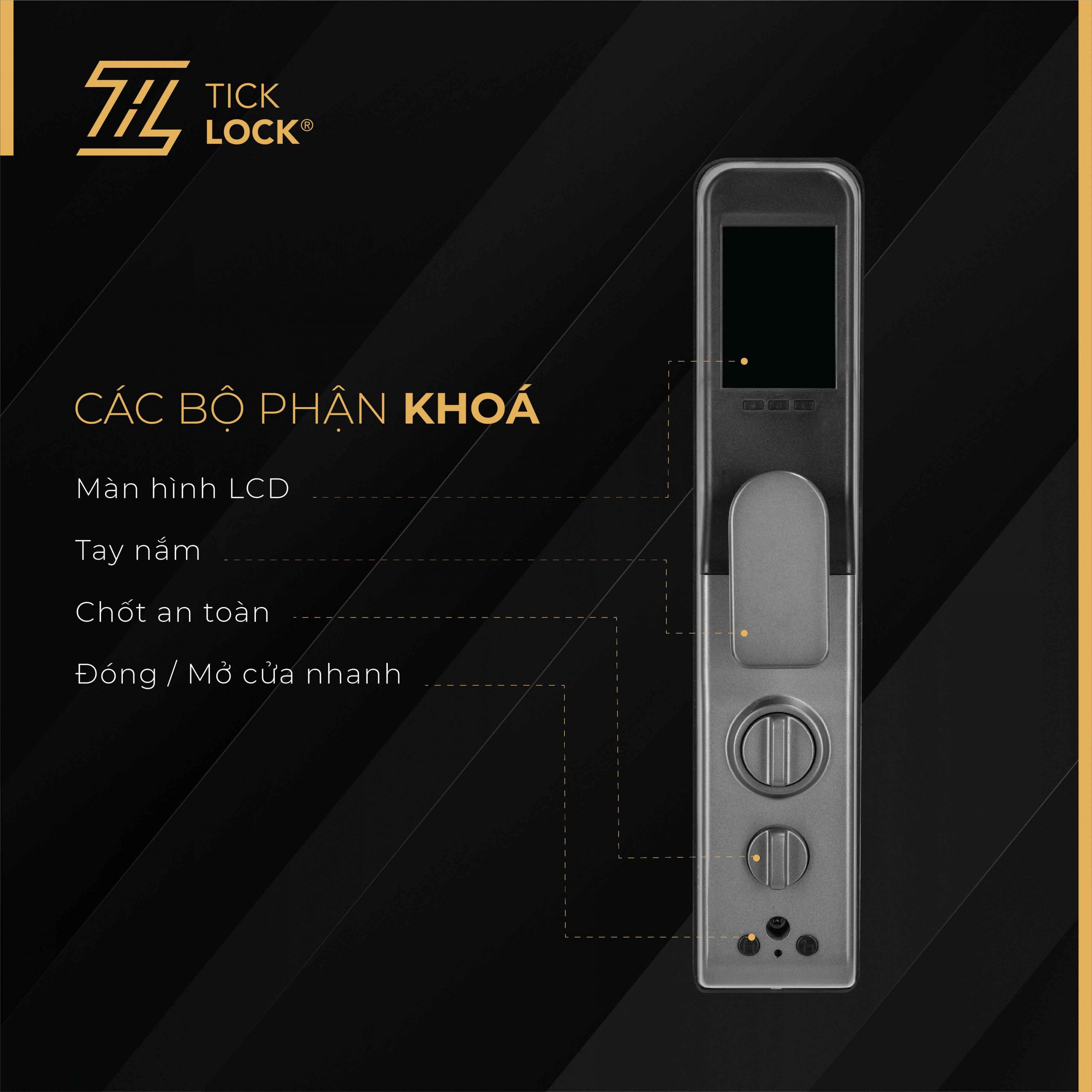 Các bộ phận chính trên khóa cửa TICKLOCK A680
